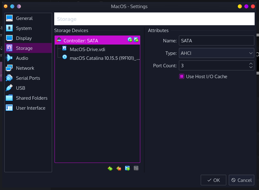 Virtualbox-MacOS-settings-storage-tab