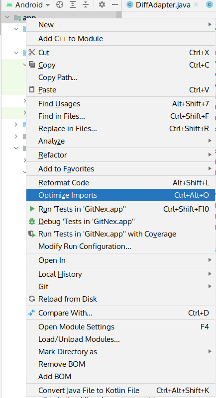 optimize-imports-in-android-studio