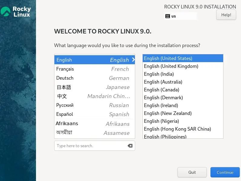 choose-language-rocky-linux-9