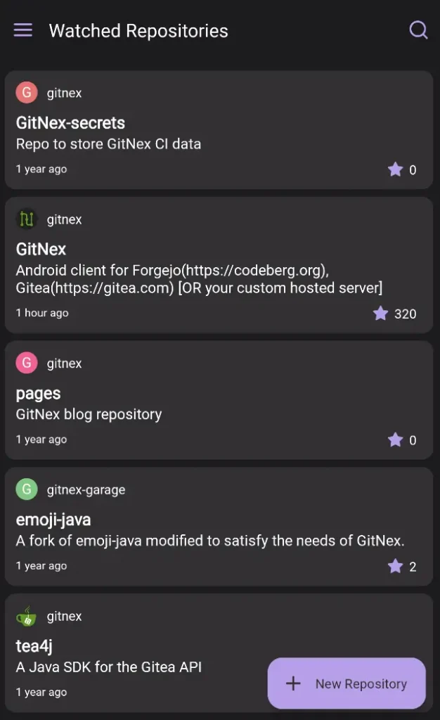 watched-repositories-gitnex