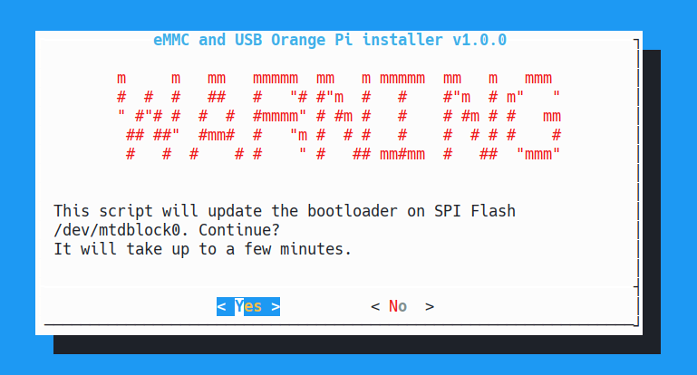 orangepi-select-yes-to-write-bootloader